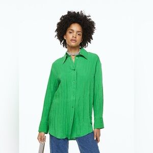 H&M women’s Crinkled Button-Down Shirt oversized - Bright Green